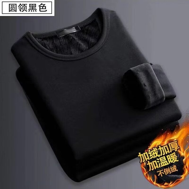 Long-Sleeve Thermal Men'S Base Layer Fleece-Lined Casual Versatile Slim-Fit Innerwear Black Gold - Image 2